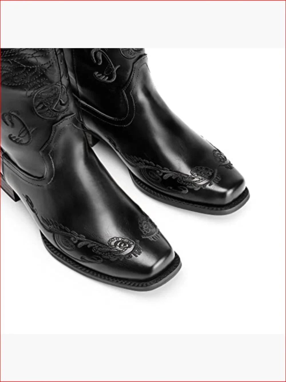 Women's Square Toe Cowboy Boots Pull On Low Chunky Heel Mid Calf - Picture 4 of 7